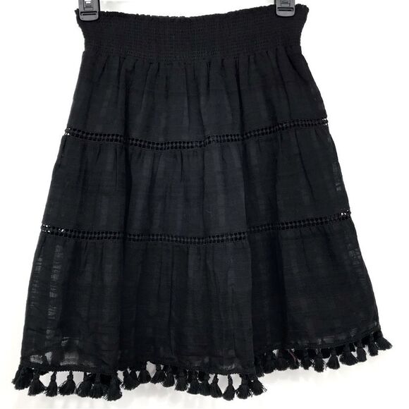 LOFT Black Tassel Hem Peasant Mini Skirt - Picture 5 of 12
